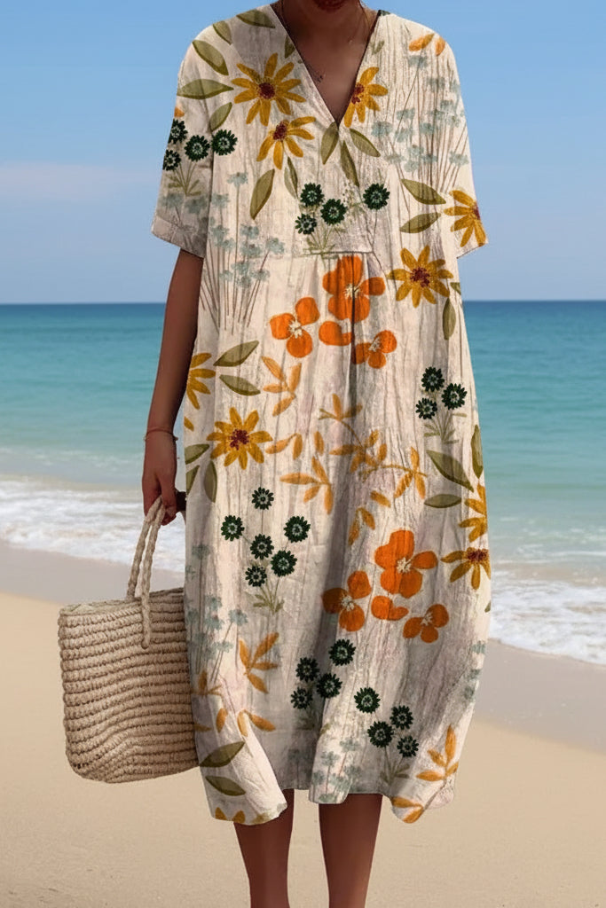 Floral V-Neck Summer Dress in Lightweight Cotton for Effortless Style 3