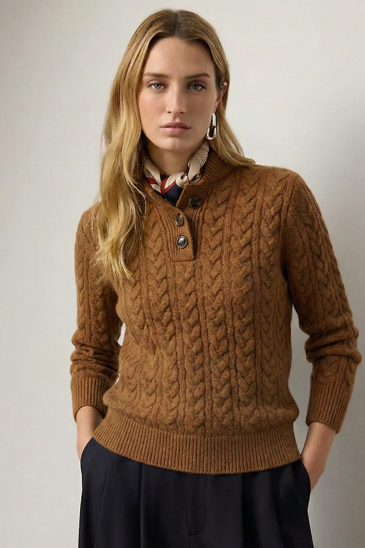 Cable-Knit Button-Up Sweater