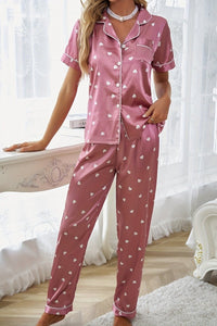 Glossy Heart Print Lounge Set for Cozy Comfort and Style 0