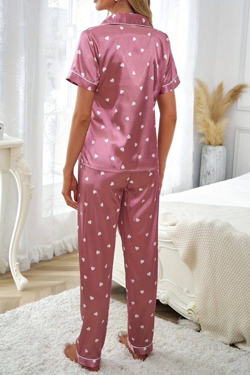 Glossy Heart Print Lounge Set for Cozy Comfort and Style 1