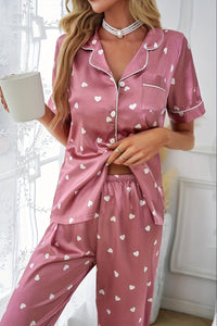 Glossy Heart Print Lounge Set for Cozy Comfort and Style 3