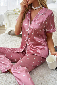 Glossy Heart Print Lounge Set for Cozy Comfort and Style 4