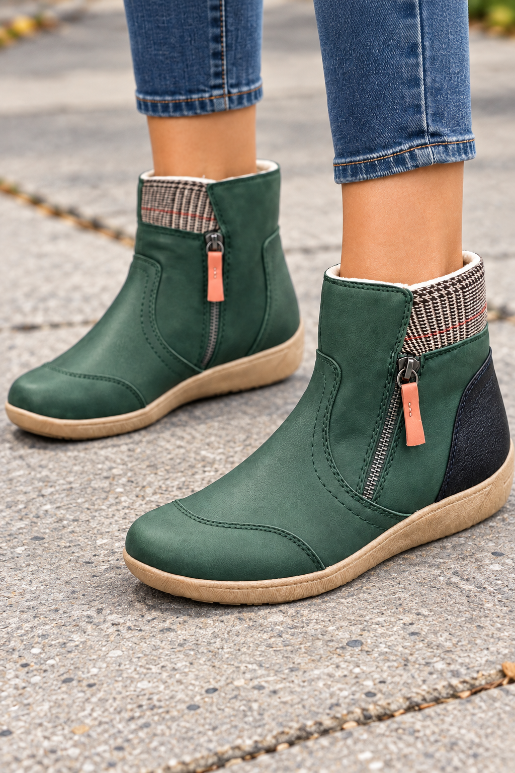 Double-Zip Flat Ankle Boots