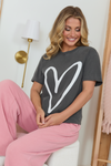 Grey Graphic T-Shirt with Unique Sketch Heart Design for Casual Comfort 0