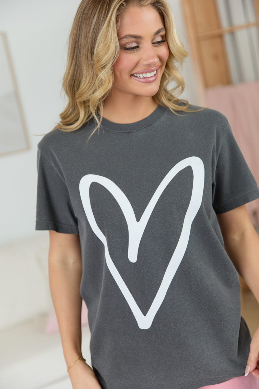 Grey Graphic T-Shirt with Unique Sketch Heart Design for Casual Comfort 1