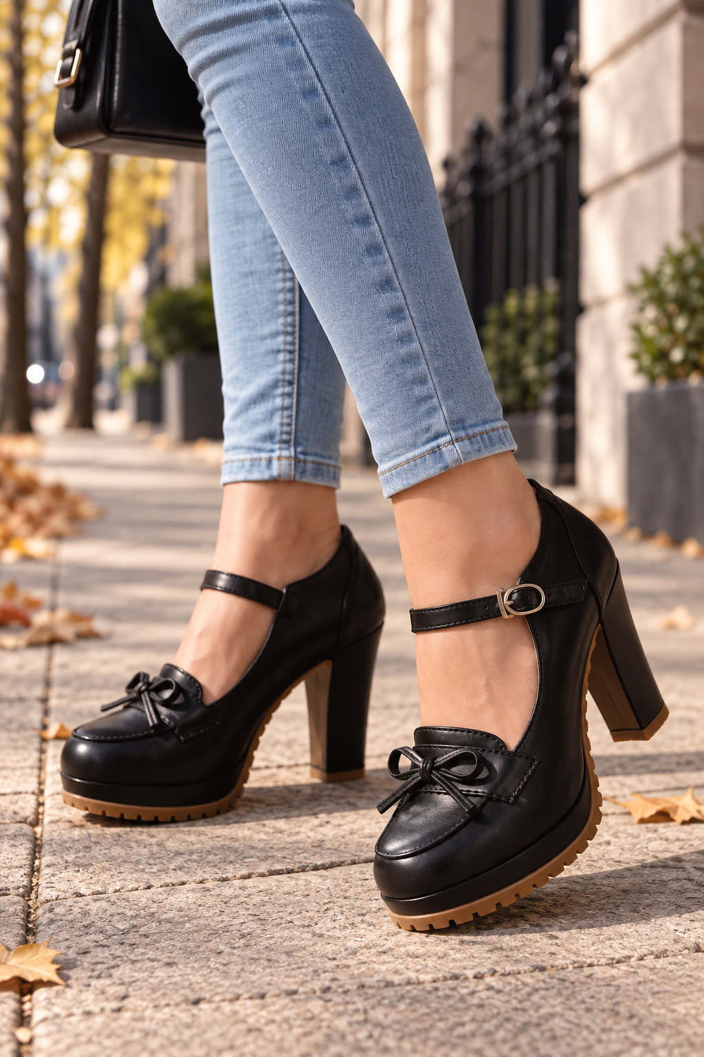 Mary-Jane-Pumps mit Riemchen und Schleife