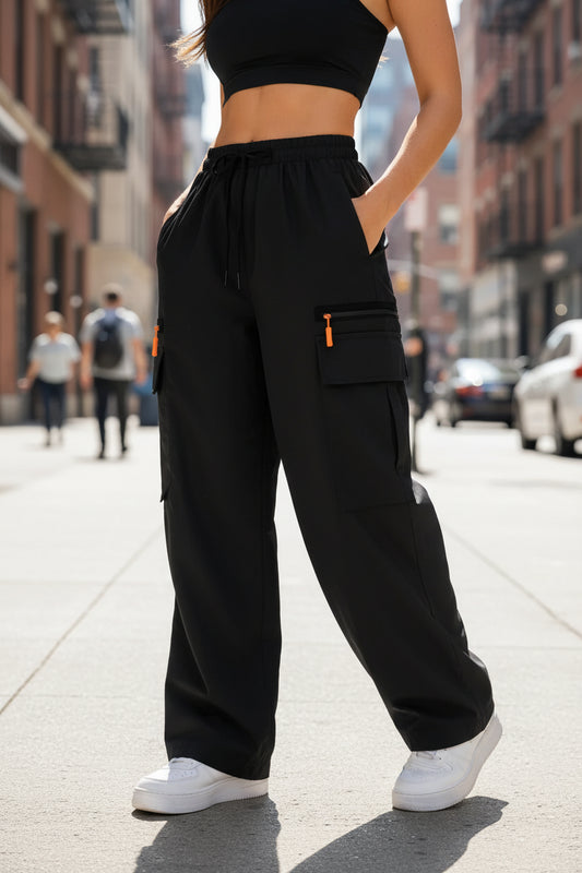 Wide-Leg Cargo Pants with Drawstring Waist