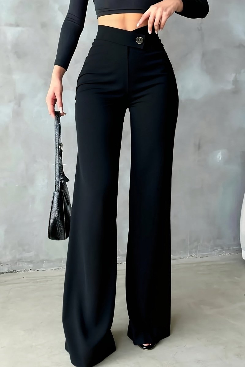 High-Waist Black Trousers in Smooth Fabric for Effortless Elegance 0