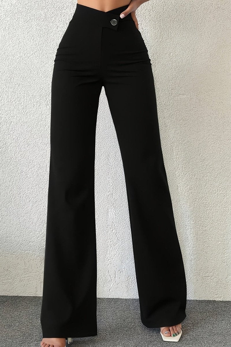 High-Waist Black Trousers in Smooth Fabric for Effortless Elegance 1