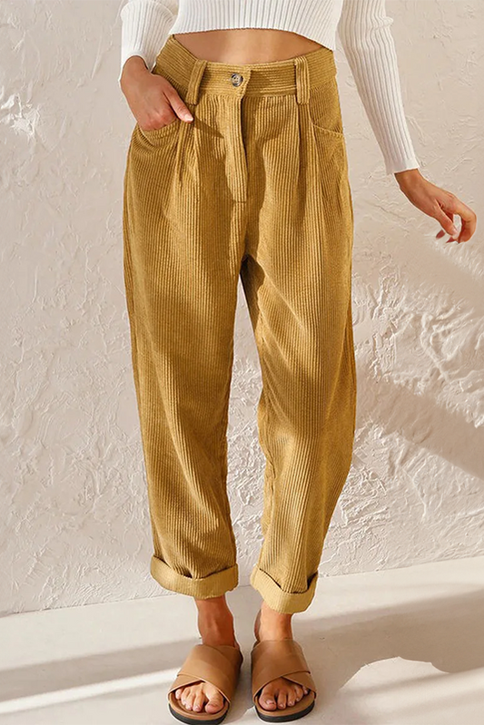 High-Waist Corduroy Trousers with Wide Legs for Effortless Style 0