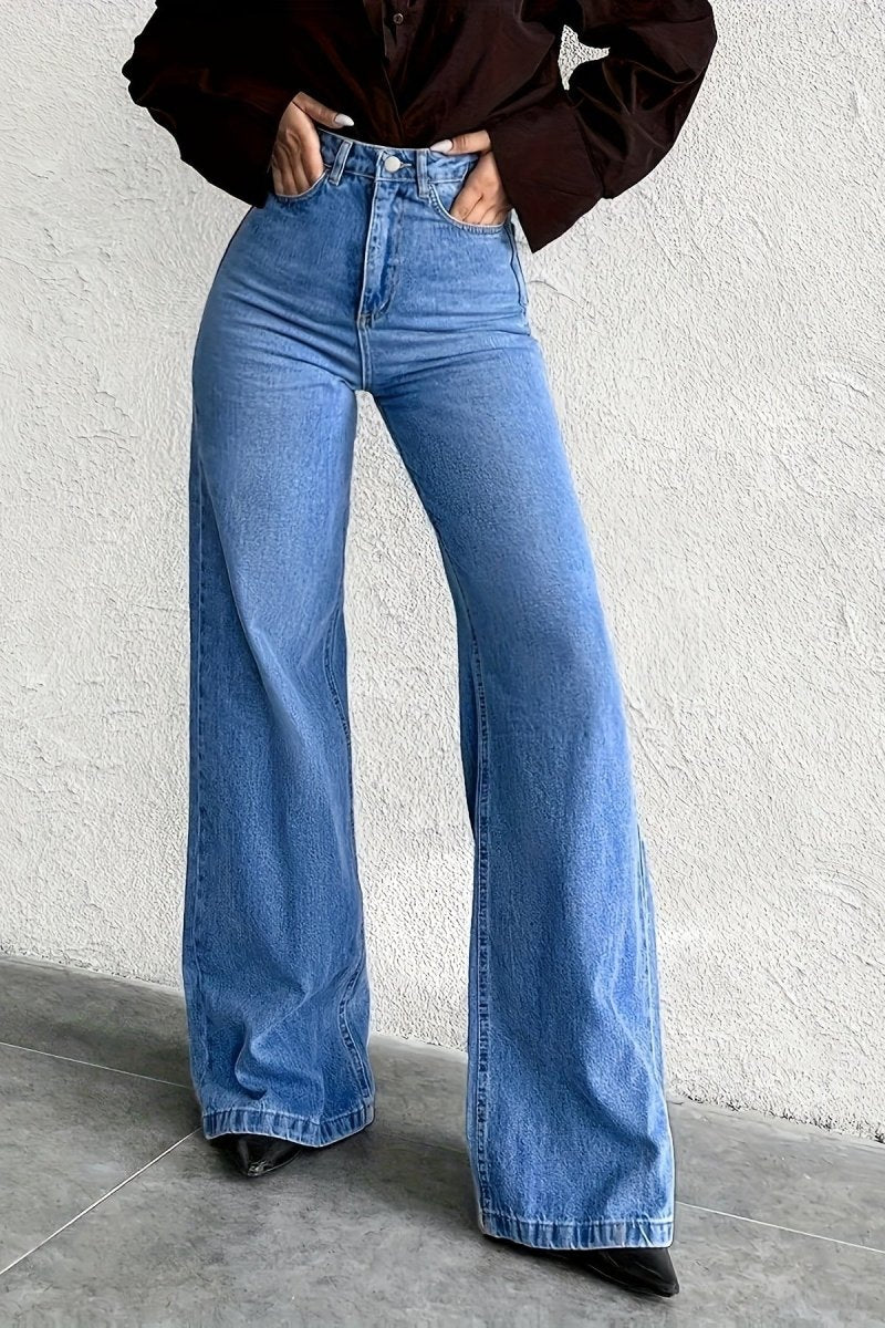 High-Waisted Mid-Blue Flare Jeans for Effortless Style 2