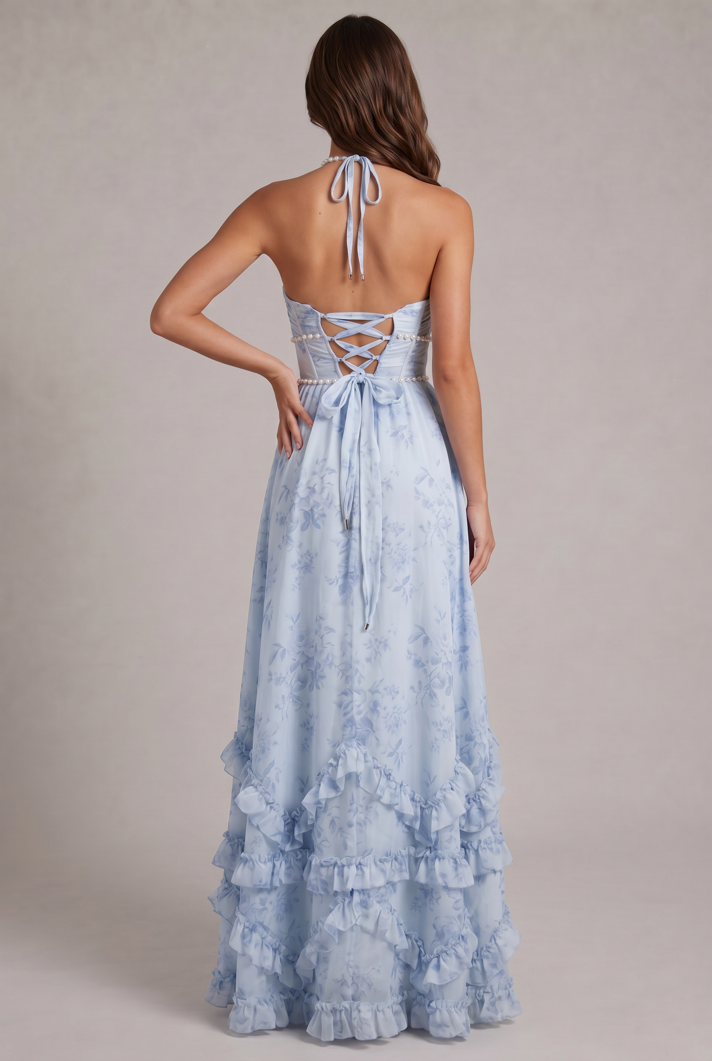 Floral Maxi Dress with Halter Neckline