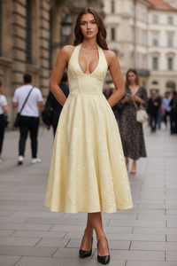 Flared Halter Midi Dress