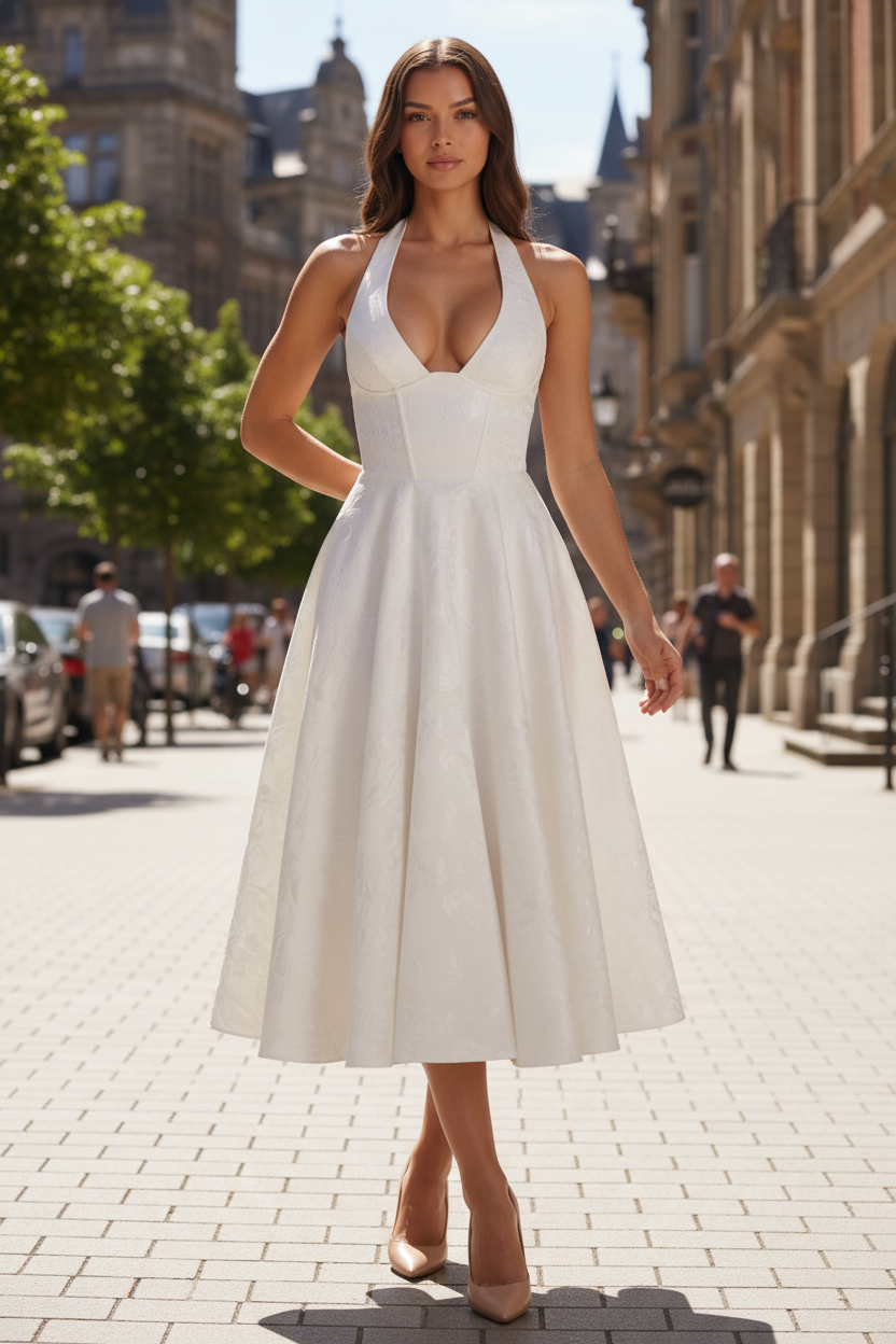 Flared Halter Midi Dress