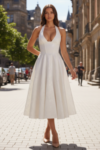 Flared Halter Midi Dress