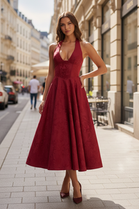 Flared Halter Midi Dress