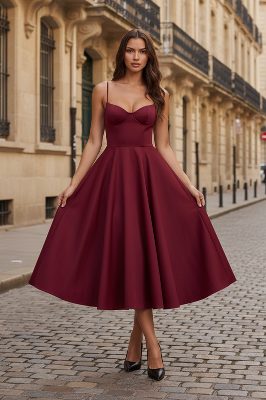 Simple Burgundy Midi Dress