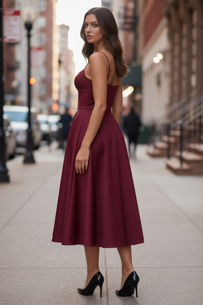 Sweetheart Neckline Midi Dress