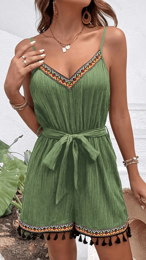 Jacquard Tassel Romper for Effortless Summer Style and Comfort 0