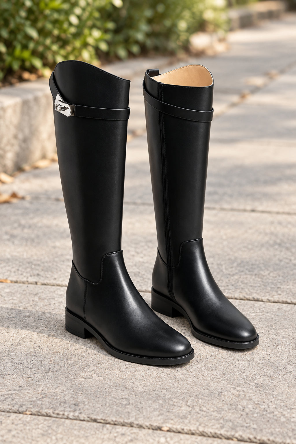 Refined Knee-High Buckle Boots