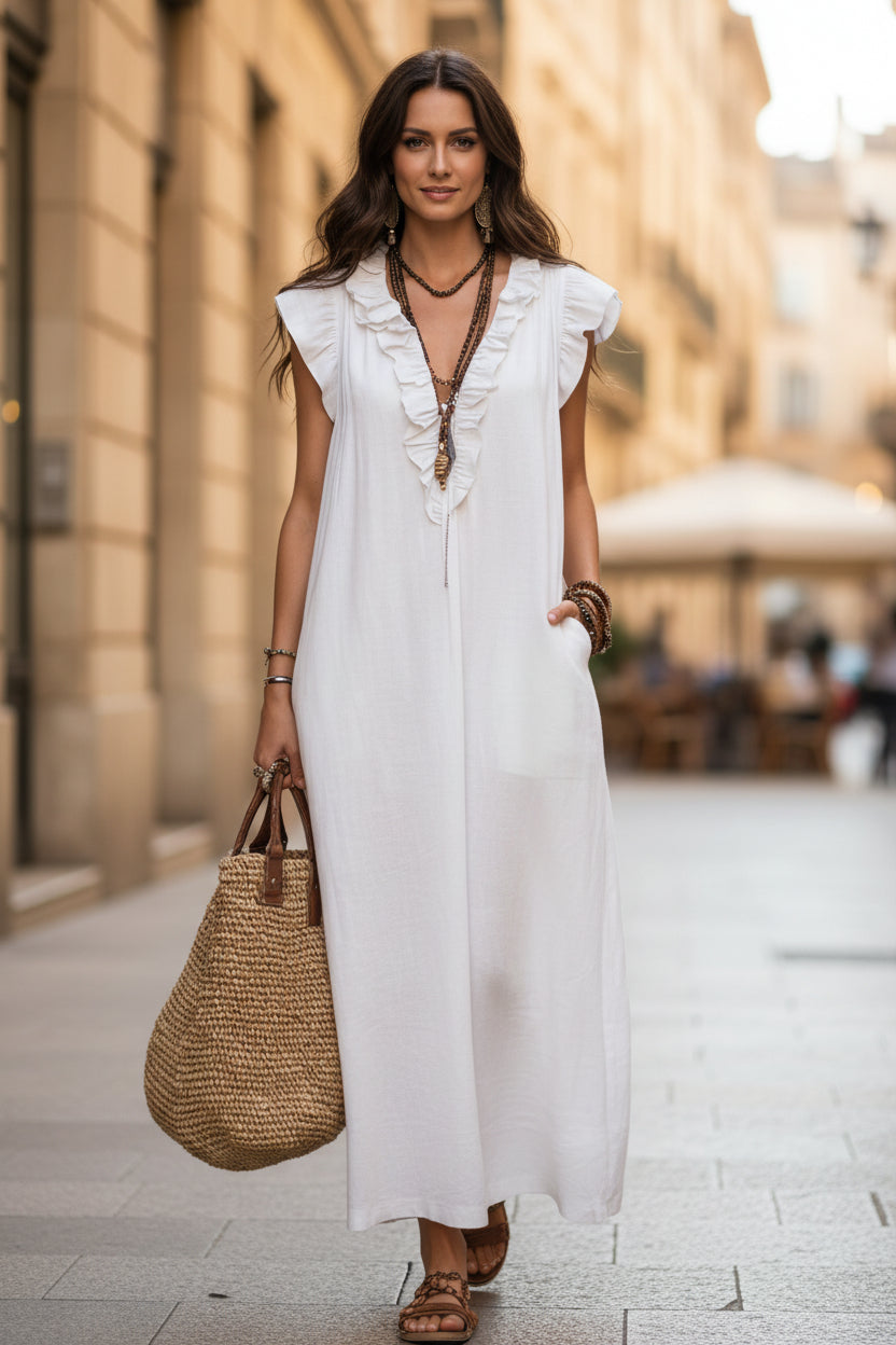 Romantic Ruffle Collar Maxi Dress