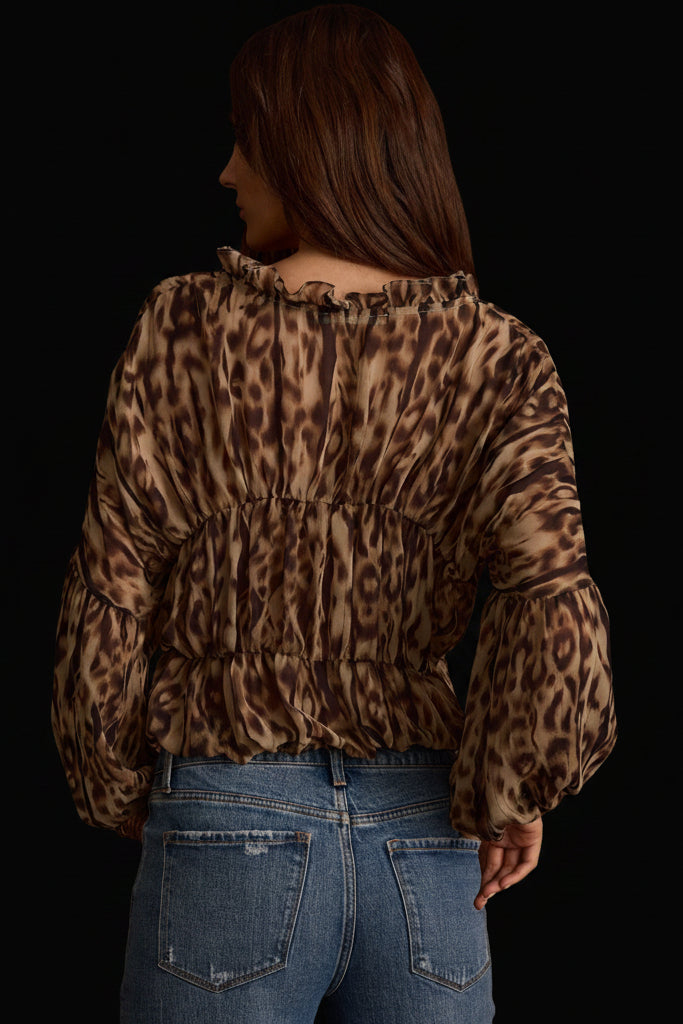 Leopard Print Long Sleeve Blouse with Ruffle Details for Effortless Elegance 1