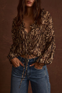Leopard Print Long Sleeve Blouse with Ruffle Details for Effortless Elegance 2