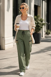 Wide-Leg Cargo Pants with Drawstring Waist