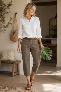 Relaxed Cargo Capris in Mocha
