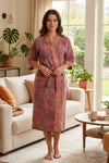 Lightweight Cotton Bathrobe with Soft Retro Pattern for Relaxed Elegance 0