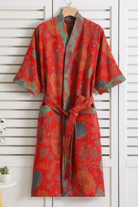 Lightweight Cotton Bathrobe with Soft Retro Pattern for Relaxed Elegance 3