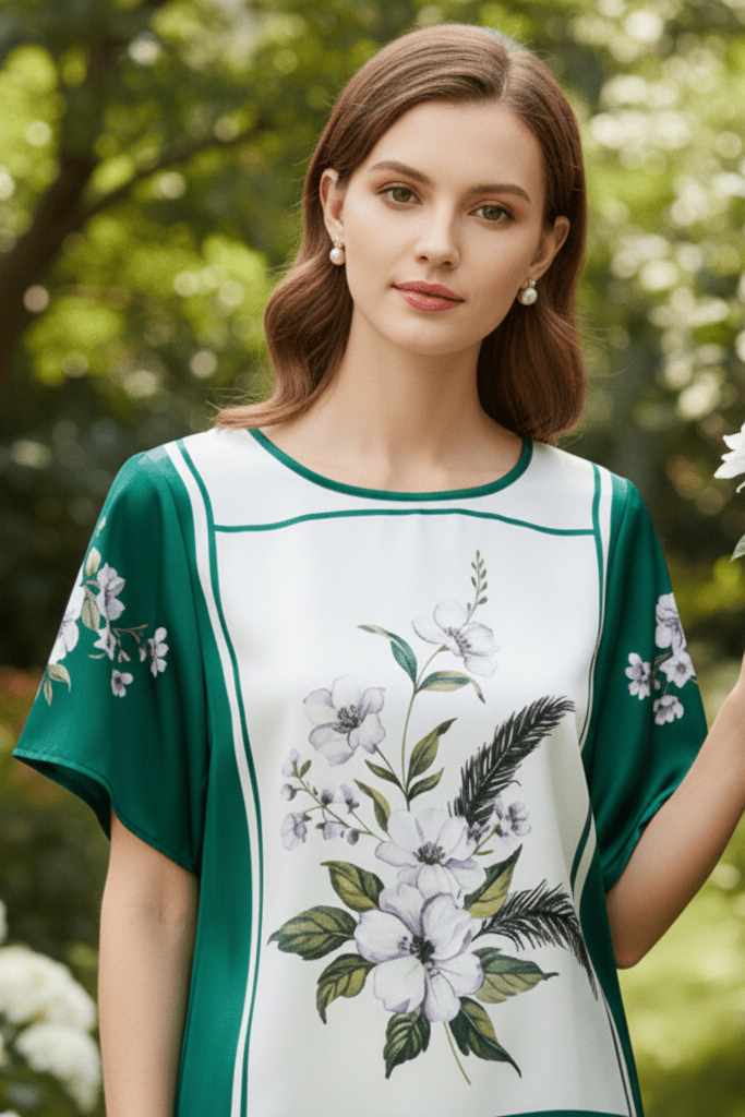 Lightweight Floral Satin Batwing Top for Effortless Elegance 1