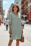 Lightweight Mini Summer Dress with 3/4 Sleeves and Split Neckline 0