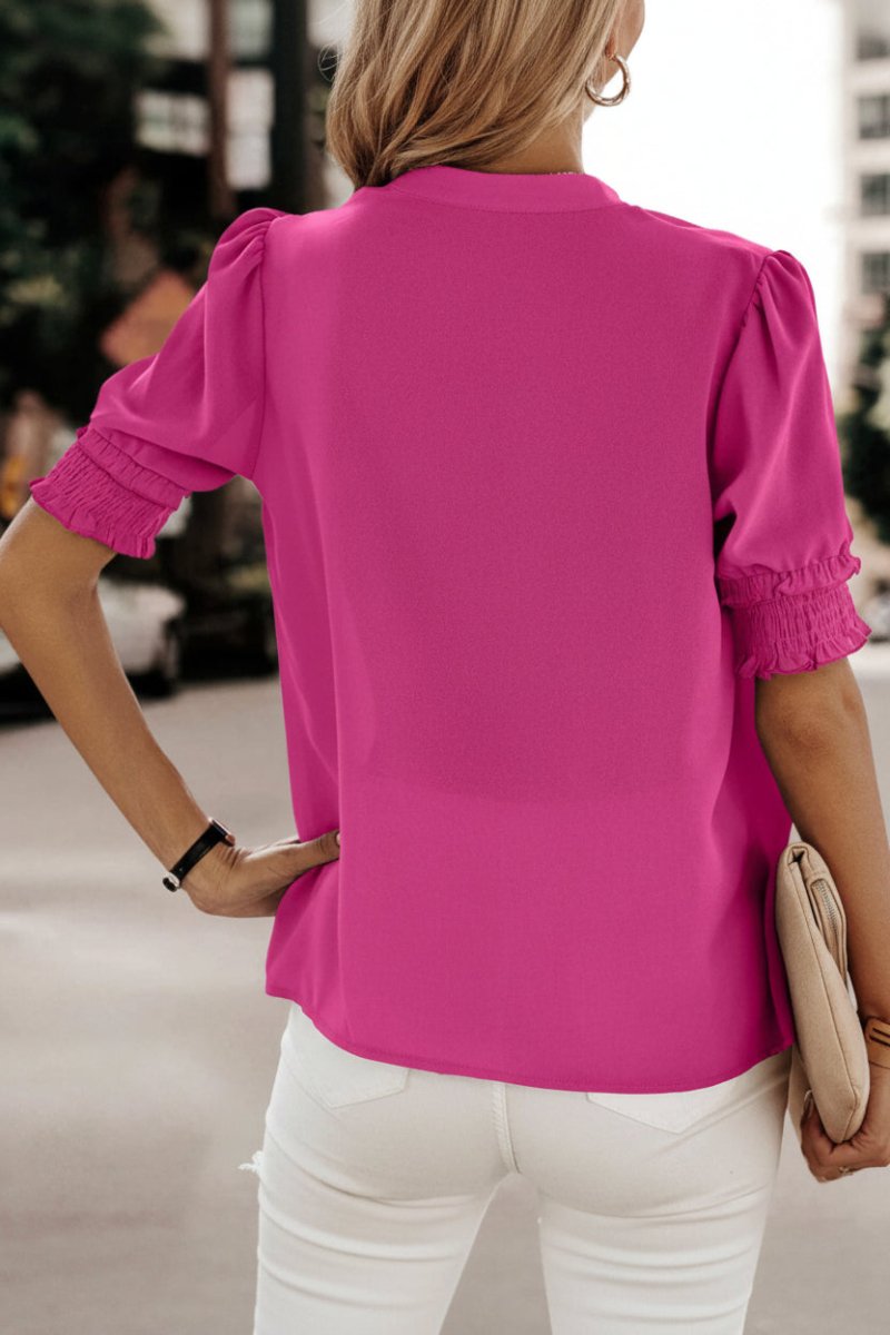Lightweight V-Neck Chiffon Blouse with Soft Volume Sleeves 1