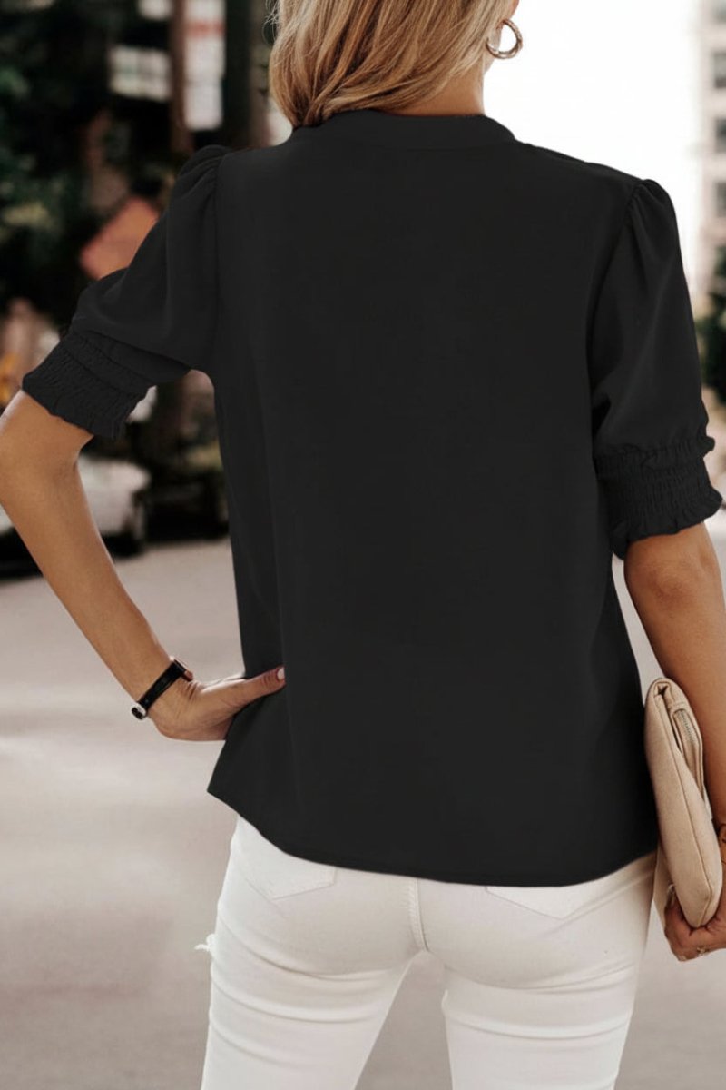 Lightweight V-Neck Chiffon Blouse with Soft Volume Sleeves 2