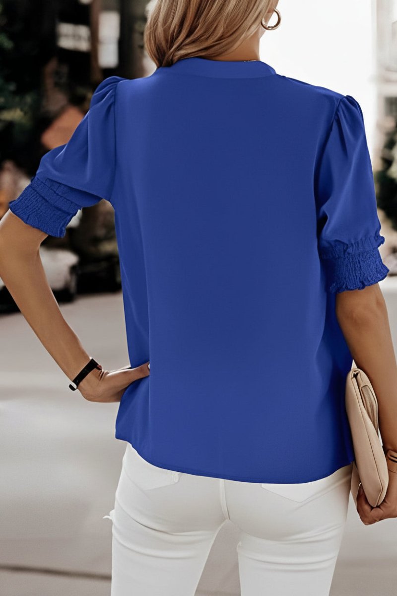 Lightweight V-Neck Chiffon Blouse with Soft Volume Sleeves 3