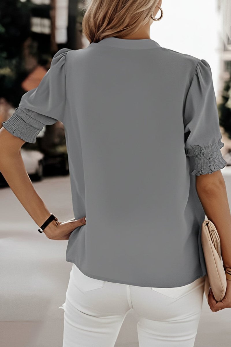 Lightweight V-Neck Chiffon Blouse with Soft Volume Sleeves 4