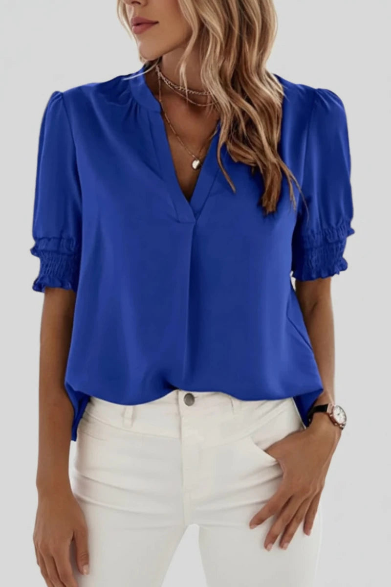 Lightweight V-Neck Chiffon Blouse with Soft Volume Sleeves 5