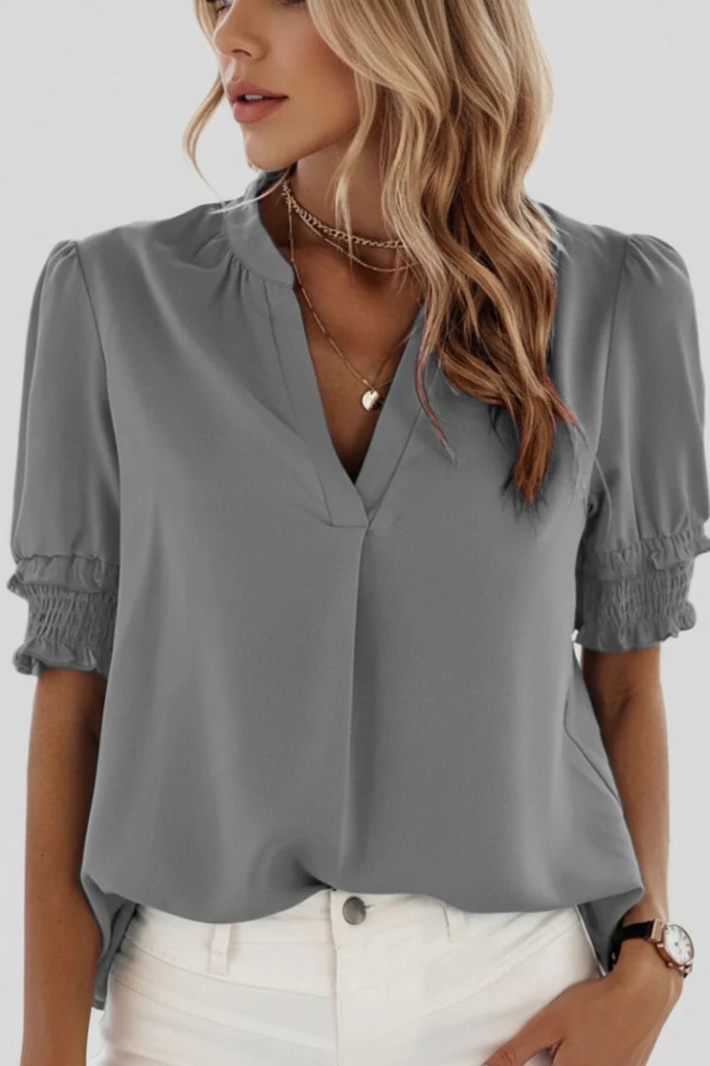 Lightweight V-Neck Chiffon Blouse with Soft Volume Sleeves 7
