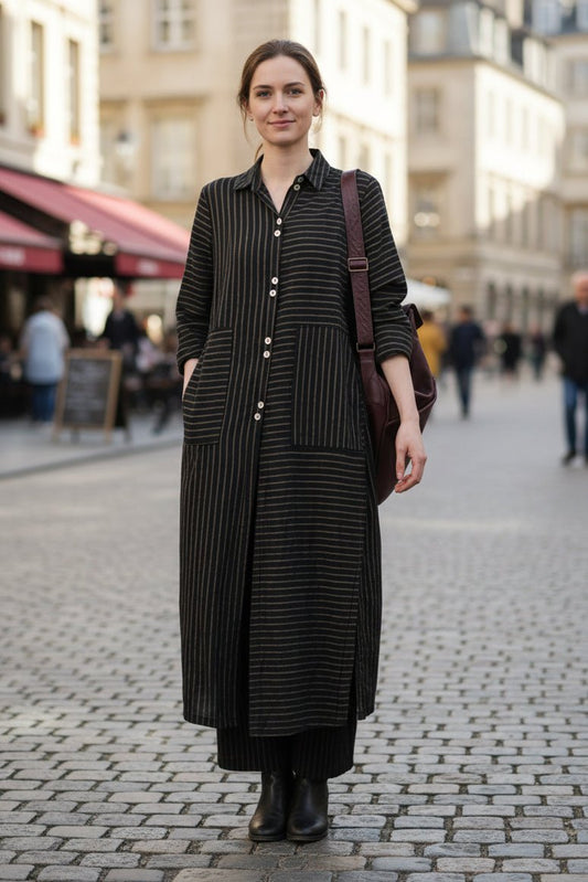 Linen Stripe Two Piece Set for Effortless Loungewear Elegance 0