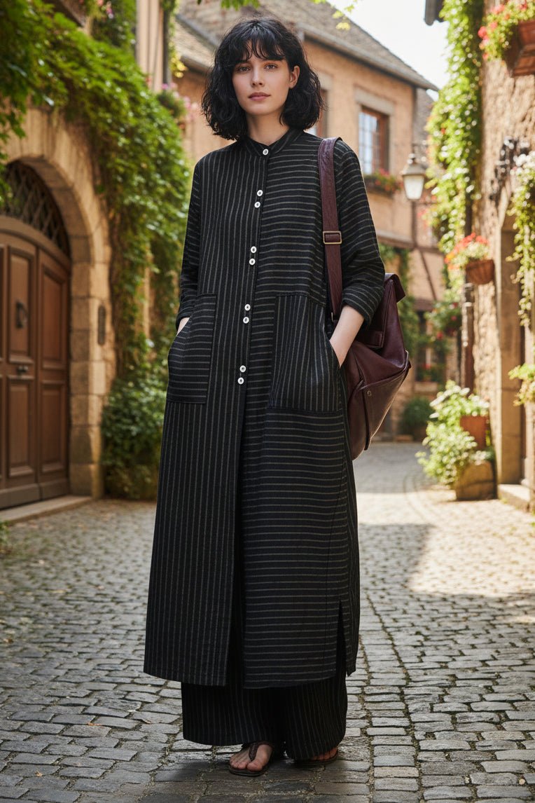 Linen Stripe Two Piece Set for Effortless Loungewear Elegance 2
