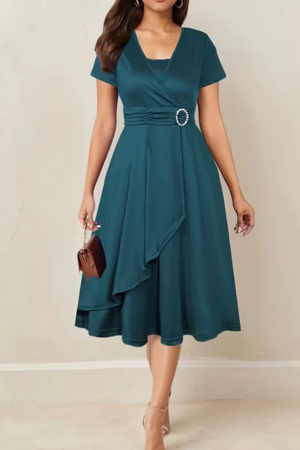 Rhinestone Midi Dress V Neck