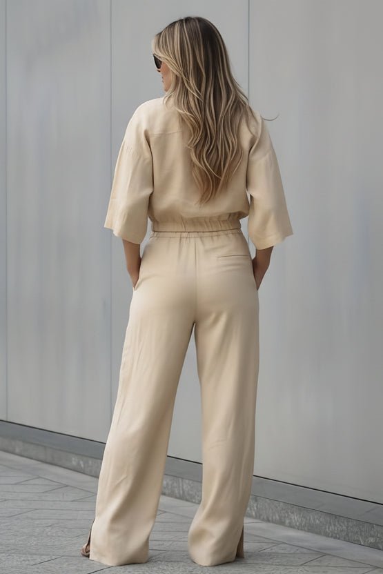 Luxe Linen Loungewear Two Piece Set with Relaxed Fit Top and Drawstring Pants 1