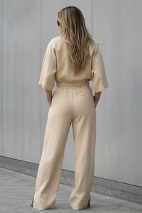 Luxe Linen Loungewear Two Piece Set with Relaxed Fit Top and Drawstring Pants 1