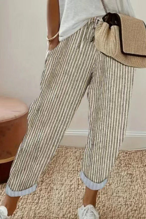 Vacation Cropped Summer Pants Striped