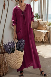 Lässiges V-Ausschnitt Maxikleid