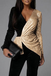 Sparkling Sequin Jumpsuit V Neck