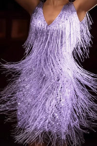 Gleaming A-Line Dress Fringe