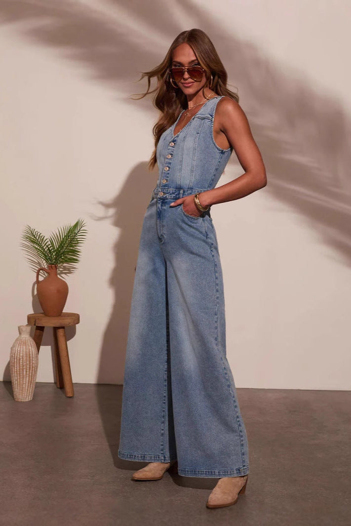 Vintage Button Detail Jumpsuit