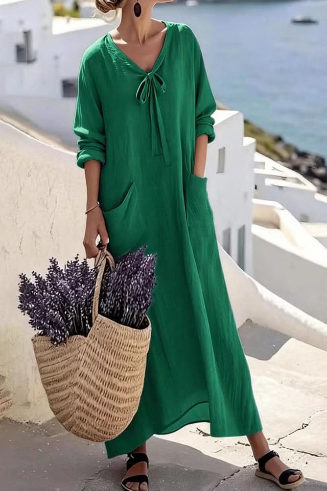 Lässiges V-Ausschnitt Maxikleid